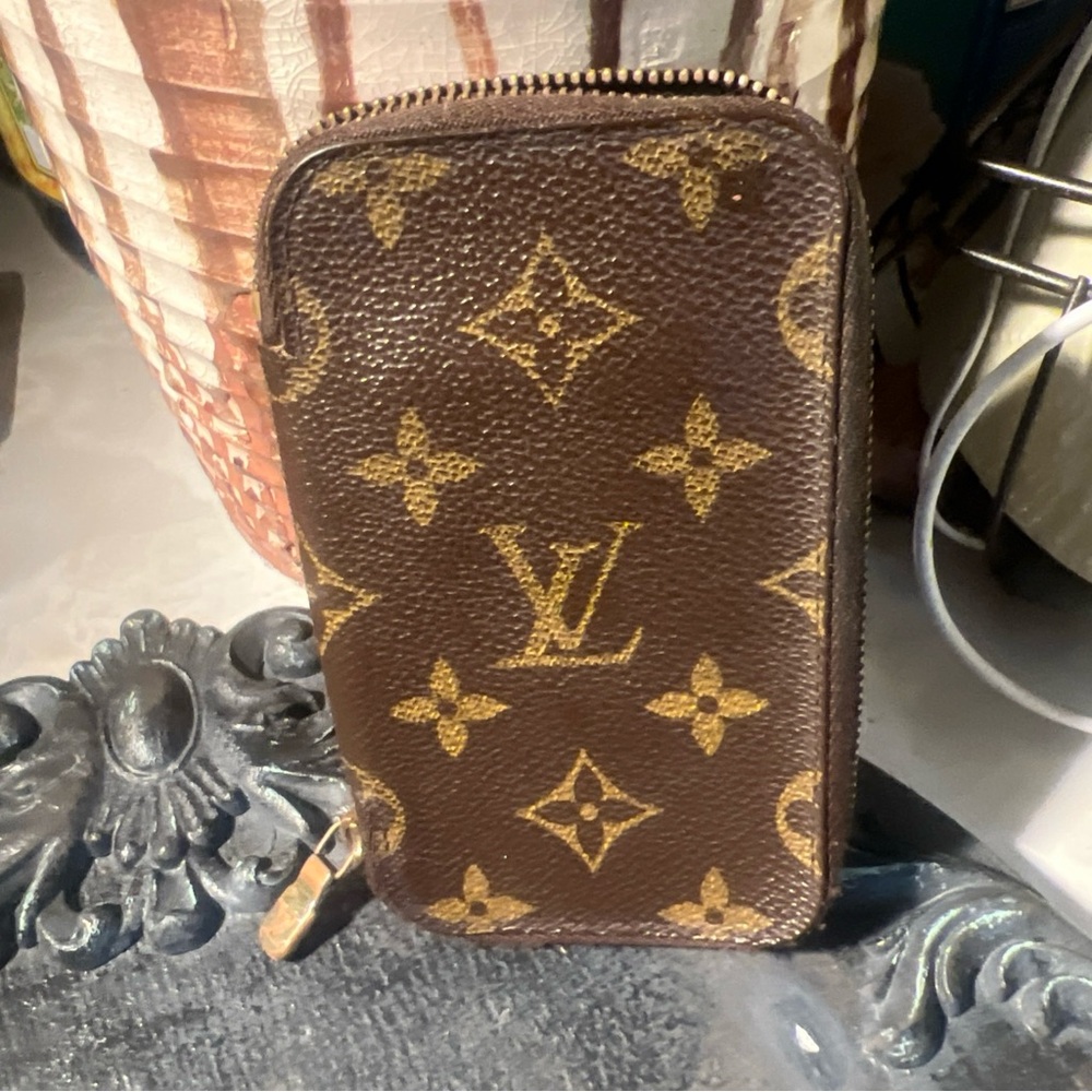 VINTAGE Louis Vuitton Monogram Key Holder ZIP AROUND  Wallet Brown Canvas flawed